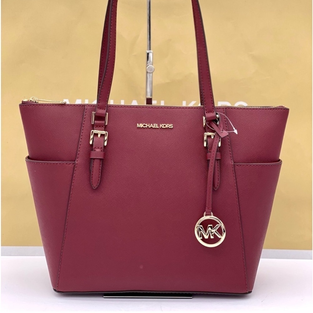 Michael Kors Large Charlotte Tote Shoulder Bag Dark Cherry - Picture 5 of 11
